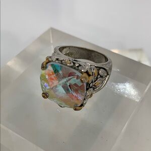 Beautiful Multicolored Iridescent Gemstone Statement Ring size 6. 3/4